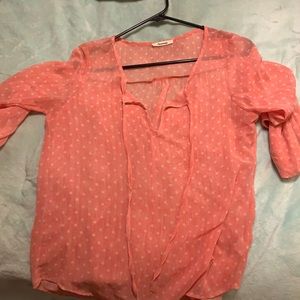 3/4 sleeve polka dot tie shirt